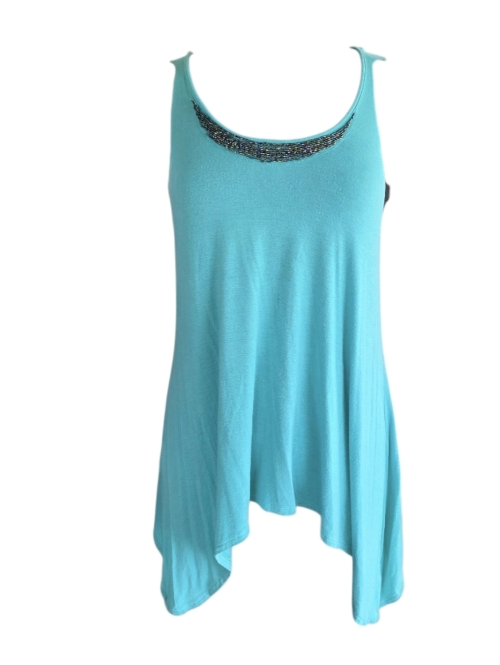 Vintage Y2K Fairy Beaded Soft Custom Cut Tank Turquoise Beads Vacation Aesthetic